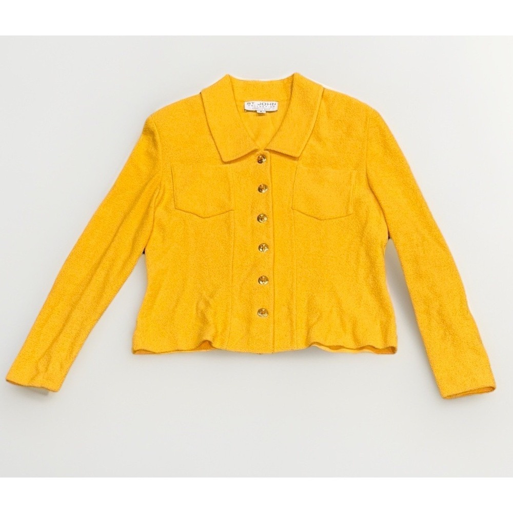 ST. JOHN by Marie Gray Knit Blazer Jacket Sunny Yellow Gold‎ Buttons USA Size 8